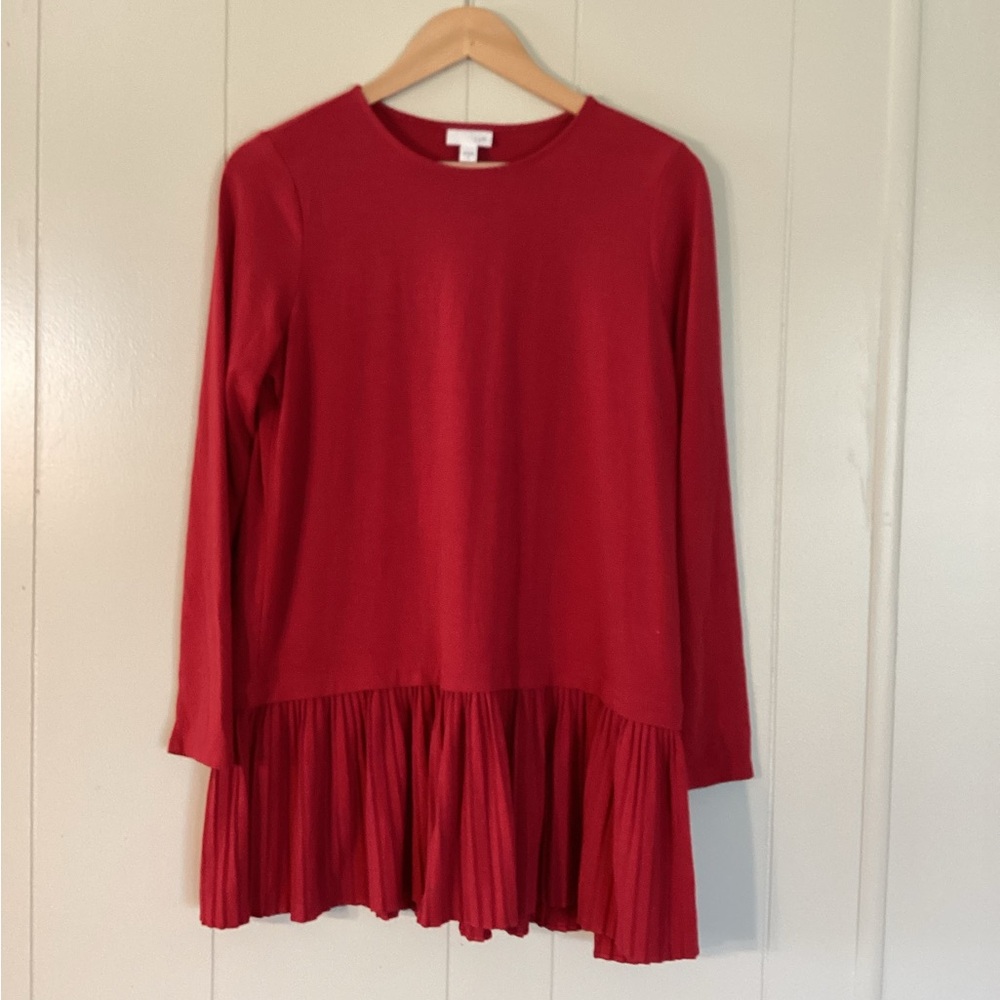 J Jill size M Red colored long sleeve crew neck tunic/dress with pleated bottom
